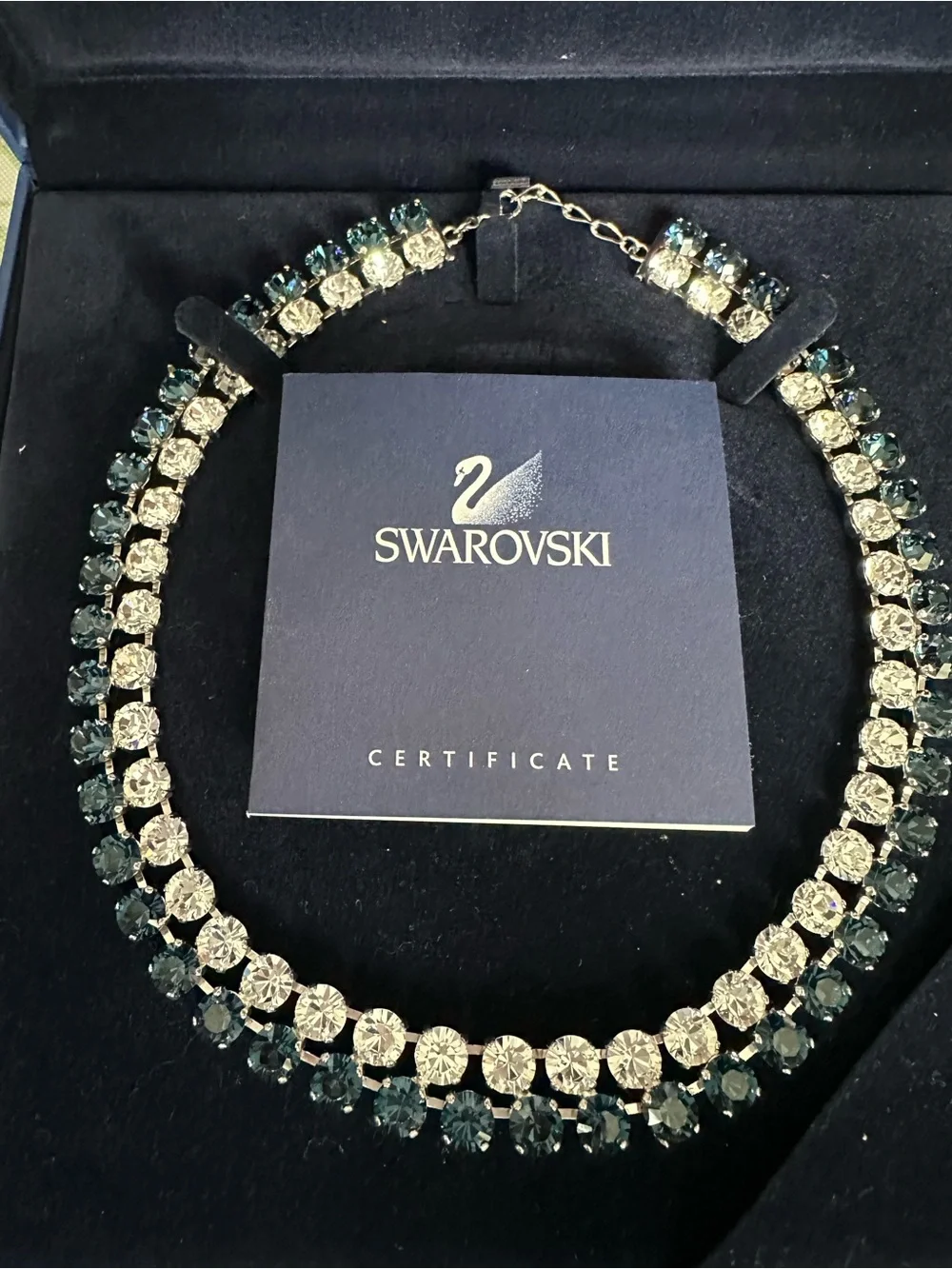 Swarovski Hot Montana Blue Crystals Double Row Necklace - NIB - style 1062660